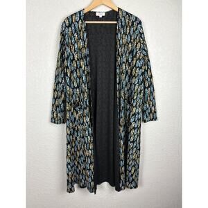 LuLaRoe‎ Feather Print Long Line Cardigan Womens Medium Open Front Duster Boho